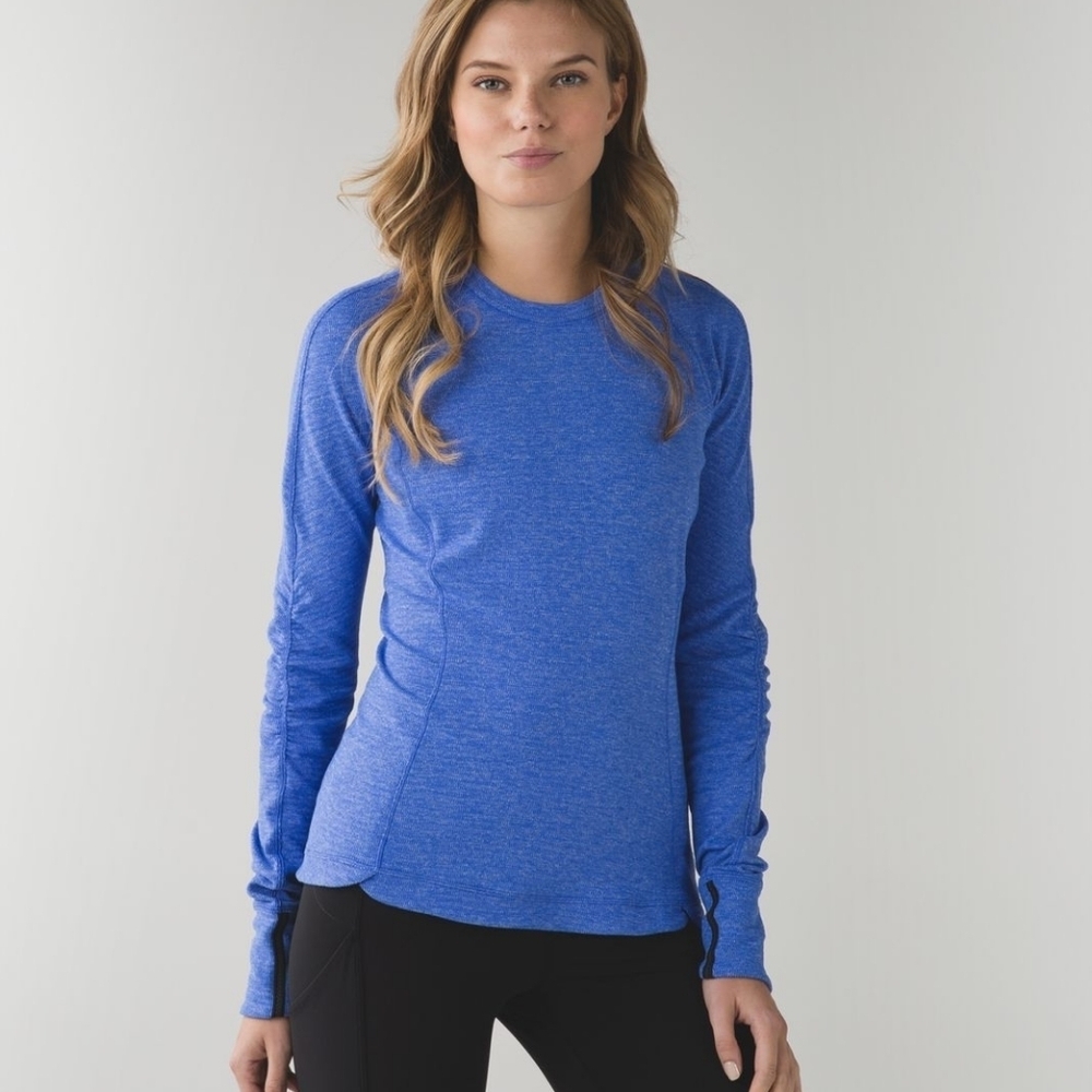 Lululemon | Runderful Ruched Long Sleeve Heathered Blue Pique Running Top Size 4